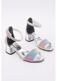 Resim Muggo Noşa Bilekten Bağlamalı Simli Kız Çocuk Kısa Topuklu Ayakkabı Mor 