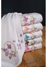 Resim 50x90 Cm 6lı Çeyizlik 3d Çiçek Ve Kelebek İşlemeli El Havlusu Seti Yüz Havlusu Seti Beyaz 