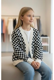 Resim Minimoda Kids Kız Çocuk Dama Desenli Triko Hırka 