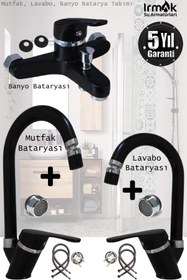 Resim tesitay Irmak Siyah Banyo Bataryası, Mutfak Bataryası, Lavabo Bataryası Musluk Armatür Eviye Batarya Siyah 