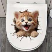 Resim Sevimli 3D Kedi Tuvalet Koltuğu Stickeri - Tek Kullanımlık, Uygulaması Kolay, Banyo Dekoru için Plastik Sticker, Ev Duvarı, Kapı ve Tank Dekorasyonu için Mükemmel, Oturma Odası ve Yatak Odası Şık Bir Hal Katırır, Kedi Dekoru 