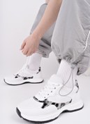 Resim Muggo Melody Kadın Kalın Taban Günlük Leopar Desenli Bağcıklı Sneaker Spor Ayakkabı 