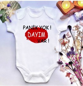 Resim irembaby Unisex Bebek Dayım Var Baskılı %100 Pamuklu Çıtçıtlı Body Zıbın 