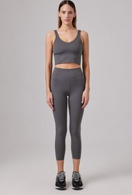 Resim Narin Glossy Legging Steel Gray | Kadın Parlak ve Yüksek Belli Tayt - Small 