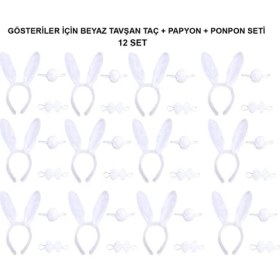 Resim Beyaz Tavşan Kostüm Seti – Taç, Papyon, Kuyruk (12’li Paket) 