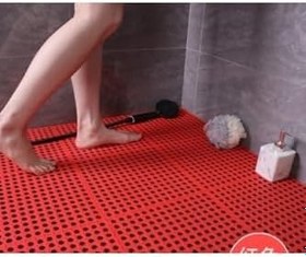 Resim PVC PASPAS 120 X 100 CM KIRMIZI BANYO KAYMAZ YER ZEMİN MATI S-MAT ZİNCİR DESEN - 