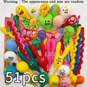 Resim 51 adet Karışık Renkli Balon Seti, 3D Karikatür Hayvan Balonları Seti, Premium Uzun Balonlar, Rastgele İfadeler ve Sonsuz Eğlence, Doğum Günü Partisi Süslemeleri & Etkinlikler & Mezuniyetler için Çeşitli Lateks Şekiller 