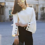 Resim Şık Bol Kesim Yuvarlak Yaka Kollu Hırka - Her Mevsime Uygun Makinede Yıkanabilir Beyaz Düğmeli Uzun Kollu Kazak, Günlük Giyim ve Katmanlama İçin 