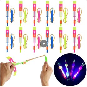 Resim oyuncakmarketim Işıklı Sapan Roket Helikopter Işıklı Uçan Oyuncak Parti Hediyesi 12Li Paket 