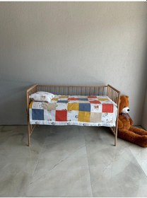 Resim %100 Pamuk Kırk Yama Çift Katlı Yorgan Mavi Pike 