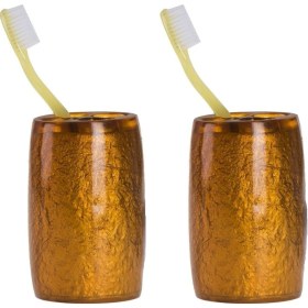 Resim 2 Adet Diş Fırçalık Altın Renkli Poliresin 5x5x7cm Banyo Seti Çok Renkli 