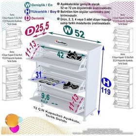 Resim Modilayn Varbi Kapı Önü 52 X 119x 25, 5 Cm Lik 3 Düşer Kapak 6 Göz Raf Bölmeli Ayakkabılık Cordoba - Beyaz 