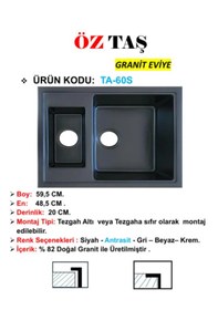 Resim Öztaş TA-60s Granit Mutfak Eviye Siyah Tek Gözlü 485 x 595 MM 