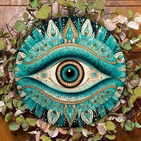 Resim 1 adet Kontrplak Nazar Duvar Askısı Dekor Sanat Panosu, 8 İnç Mistik Göz Muskası Ev Koruması için, Ön Kapı için Yuvarlak Ahşap El Sanatları İşaret, Alternatif Benzersiz Göz Bebekli Duvar Süsü 