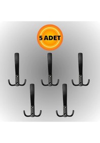 Resim Uzun Noktalı Metal Askı Şık Portmanto Askılık Dolap Mobilya Askısı Vidalar Dahil 5 Adet Siyah 