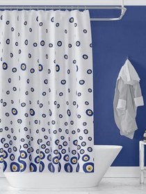 Resim Tropik Home Nazar Boncuğu Banyo Perdesi, 180x200cm Duş Perdesi-Tek Kanat Banyo Duş Perdesi- C Halka Hediyeli 