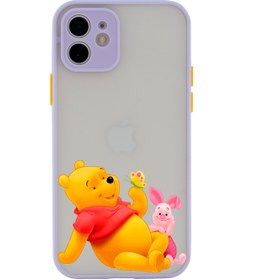 Resim butikcase Iphone 11 Lüx Kamera Lens Korumalı Pooh Desenli Lila Telefon Kılıfı 