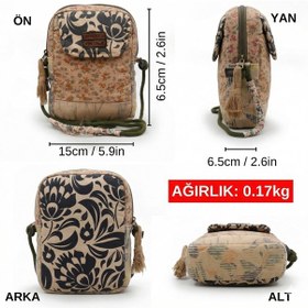 Resim Cappadocia Vintage Kadın Çiçek Desenli Omuz Çantası - Bohem Tarz Mini El Ve Telefon Çantası Açık Taba - Kahverengi 