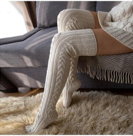 Resim Novahub Bej Kadın Noel Sıcak Uyluk Yüksek Uzun Çorap Diz Üzerinde Örgü Çorap Noel Bej - Standart Bej 