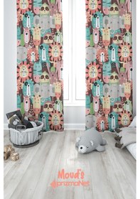 Resim Renkli Hayvanlar Desenli Baskılı Çocuk Ve Bebek Odası Fon Perdesi 2 Kanat - Prd-07 Çok Renkli 