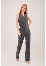 Resim Tanla Butik Ön Dikiş Detaylı Tek Düğme Gri Pantolon Gri 