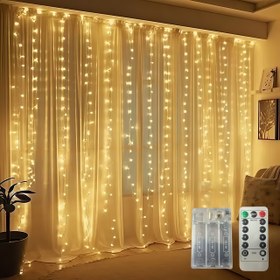 Resim 600 LED Perde Işıkları Yatak Odası Işıkları, 8 Aydınlatma Modu Peri Işıkları ile Bağlanır. İç Mekan Düğün ve Noel Süslemesi için Asılı Noel Işıkları Beyaz Sıcak Işık, Mavi) 