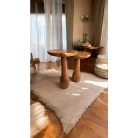 Resim Wood Ahşap 2'li Set Fitilli Mantar Yan Sehpa Modern Fiskos / Açık Ceviz Renk / Zigon Sehpa Vernikli 