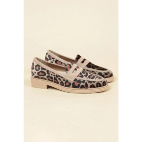 Resim Birikon Süet Garnili Kadife Leopar Loafer Ten 