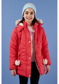 Resim Lela Içi Peluş Astarlı Kapüşonlu Şişme Kız Çocuk Mont 6035034 Kırmızı 