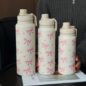 Resim 1 Adet 600ml/800ml/1000ml Pembe Kurdeleli Çift Katmanlı Paslanmaz Termos, Büyük Kapasiteli Su Matarası - Outdoor Spor, Fitness, Ofis Kullanımı, Ev, Doğum Günü Hediyesi, Sevgililer Günü, Mezuniyet Dönemi, Okula Dönüş Tatili Hediyeleri 