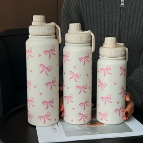 Resim 1 Adet 600ml/800ml/1000ml Pembe Kurdeleli Çift Katmanlı Paslanmaz Termos, Büyük Kapasiteli Su Matarası - Outdoor Spor, Fitness, Ofis Kullanımı, Ev, Doğum Günü Hediyesi, Sevgililer Günü, Mezuniyet Dönemi, Okula Dönüş Tatili Hediyeleri 
