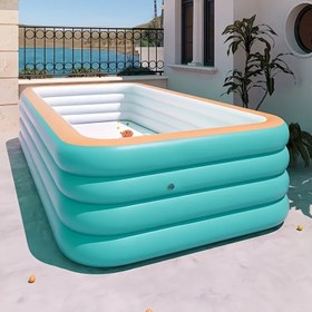 Resim Ekstra Büyük Şişme Yüzme Havuzu - 3.0metre x 250.01cm ve 180.01cm x 130.0cm, 4 Halka ile Güçlendirilmiş Kalın Tasarım, Yetişkinler için Taşınabilir Katlanabilir Yaz Havuzu 