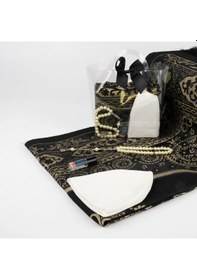 Resim Seccade + Tesbih + Takke + Esans Seti Çantalı Asetat Kutu, Siyah Siyah 110 x 64 