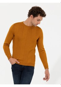 Resim Cacharel Sarı Slim Fit Pamuk Karışımlı Bisiklet Yaka Triko Kazak 