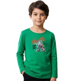 Resim Panios Kids Düz Yuvarlak Yaka Hustle Dino Baskı Detaylı Erkek Çocuk Sweatshirt Yeşil 