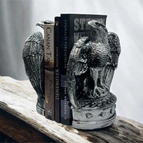 Resim Dekoratif Polyester Ikili Kartal Kitap Tutacağı Gümüş-siyah-eskitme 