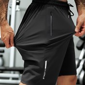 Resim Erkekler için Yüksek Esneklikli Yazlık Şortlar, İpli Bel ve Fermuarlı Cep Detaylı - Lacivert, Günlük Dış Mekan & Fitness Ekipmanı, Nefes Alabilen Naylon-Spandex Karışımı, Spor Salonu, Yürüyüş & Günlük Kullanım İçin İdeal, Dış Mekan Şortları|İpli Şortlar|Dayanıklı Şortlar 