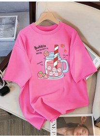 Resim Teekossc Çilek Baskılı Kadın T-shirt - Yazlık Pamuk Spor Tişörtgümüş Gümüş 