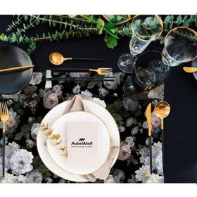 Resim Siyah Çiçek Kumaş Amerikan Servis 4'lü Set - 35x50cm Keten, Ulusl. Yıkama Ve Solmama Sertifikası Çok Renkli 