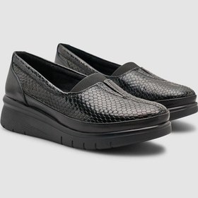 Resim Cabani Kroko Deri Siyah Kadın Günlük Ayakkabı Siyah 