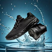 Resim Büyük Beden Erkeklerin Düz Renk Dokuma Örgü Nefes Alabilen Koşu Ayakkabıları, Rahat Kaymaz Bağcıklı Dayanıklı Sneaker'lar, Erkeklerin Açık Hava Ayakkabıları 