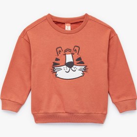 Resim Erkek Bebek Şardonlu Kaplan İşlemeli Uzun Kollu Bisiklet Yaka Sweatshirt 