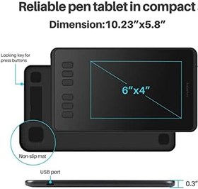 Resim Huion Inspiroy H640P 26cm x 14.7cm, 8192 Kademe Basınç Hassasiyetli, 5080LPI Çözünürlük, 6 Adet Kısayol Tuşu, Pilsiz Kalemli, Android Uyumlu Grafik Tablet 