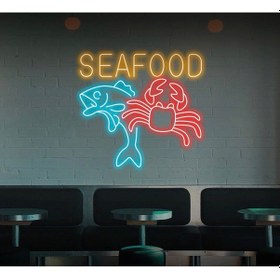 Resim Seafood Yazılı Ve Şekilli Neon Tabela Turuncu 