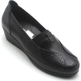 Resim Scavia 888-24 Hakiki Deri Anatomik Lastikli Dolgu Topuk Kadın Ayakkabı Siyah 