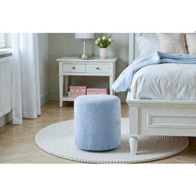 Resim Teddy Düz Puff - Yuvarlak Puf Makyaj Masası Pufu - Dekoratif Ayak Uzatma Pufu Bebek Mavisi 