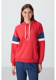 Resim Tommy Life Fiesta Kompakt Pamuklu Kalın Pürüzsüz Dokulu Kapüşonlu Oversize Fit Kadın Sweatshirt - 97290 Kırmızı 