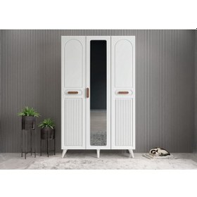 Resim Monere Membran 3 Kapaklı Portmanto Montaj Dahil Beyaz 105 Cm 