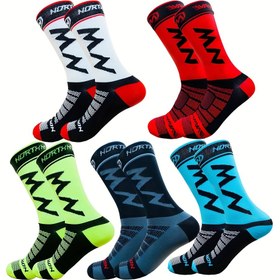 Resim Erkekler ve Kadınlar için 5 Çift Orta Boy Bisiklet Çorabı - Hızlı Kuruyan, Yumuşak Nefes Alabilen ve Alfabe Desenli Moda - Makinede Yıkanabilir - Spandeks ve Polyester Karışımı 