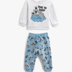 Resim Erkek Bebek Pamuklu Pijama Takımı Koala Baskılı Sweatshirt ve Beli Lastikli Pijama Altı 2 Parça 